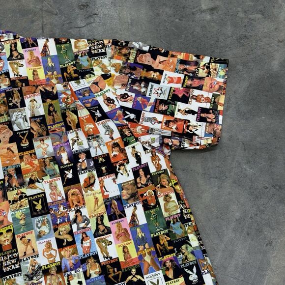 Playboy Shirt Men Size Large All Over Collage Cover Magazine Centerfold - Picture 14 of 14